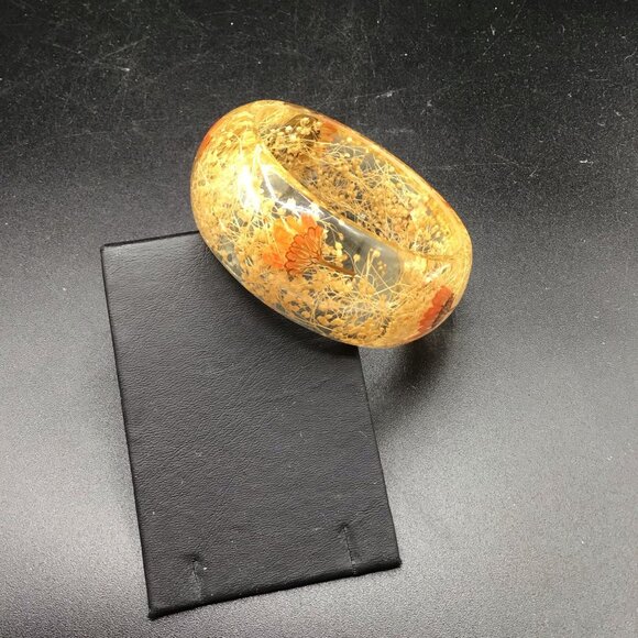 Resin Bangle Bracelet Preserved Dried Flowers Clear Resin with Orange Petals - Picture 2 of 6